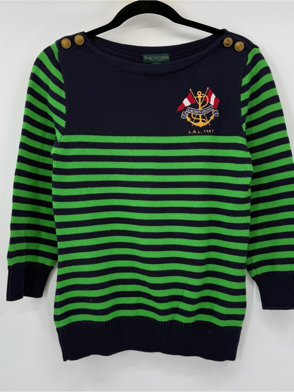 Ralph Lauren Navy & Bright Green Striped Nautical Sweater
